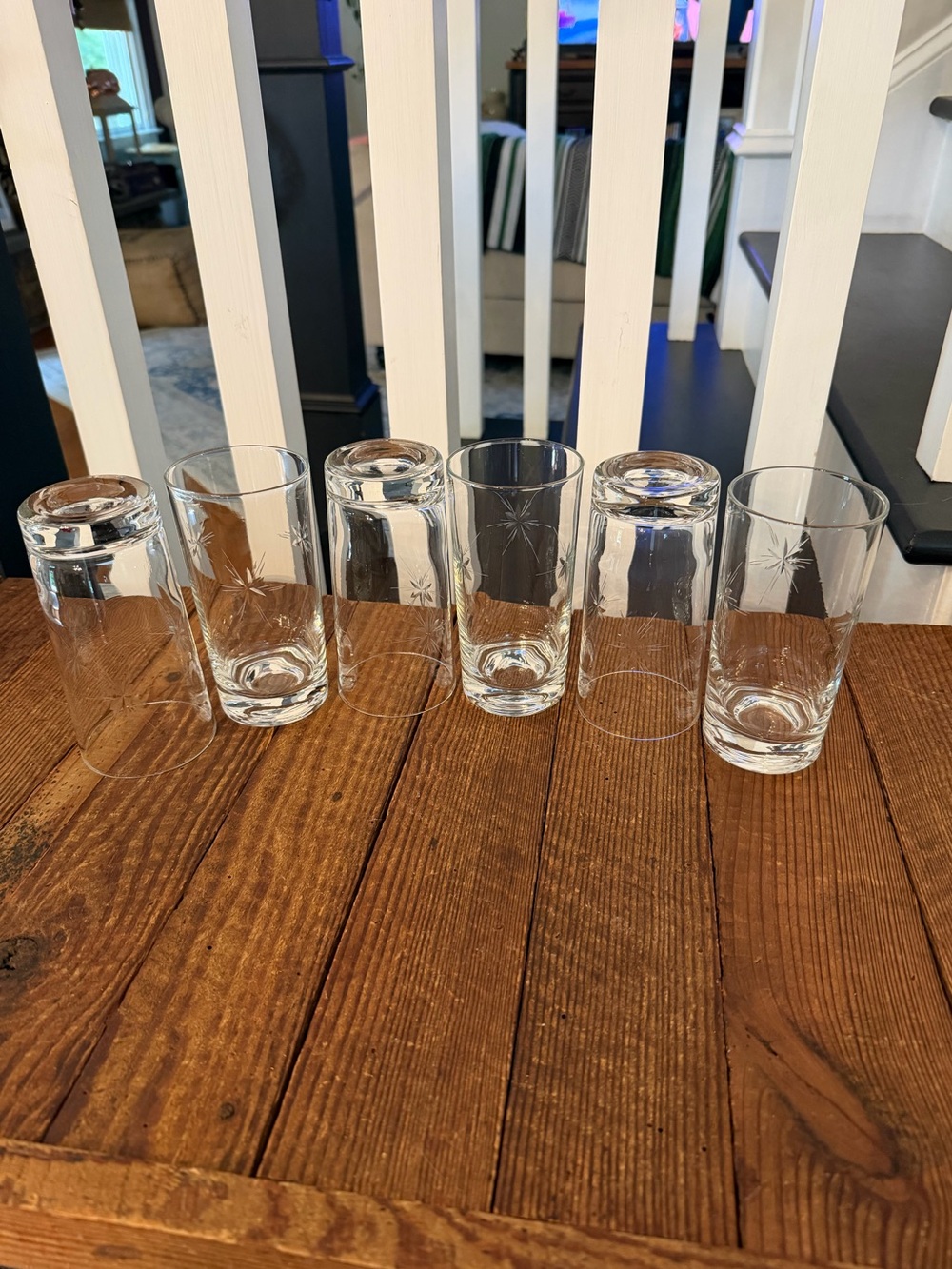 (6) Vintage MCM Clear Etched Star Highball Glasses - Picture 5 of 5
